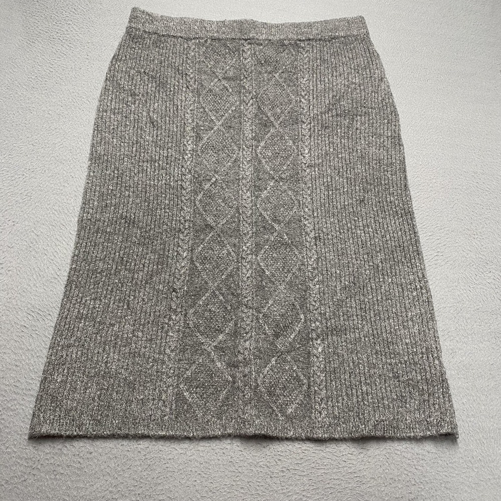 Talbots Skirt Womens Large Gray Knit A-Line Elastic Waist Wool Blend Knee Length